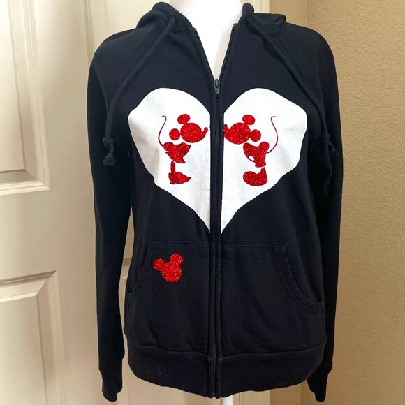 Bella Canvas Tops - Bella Canvas | Mickey & Minnie Mouse Heart Shaped Hoodie Size M